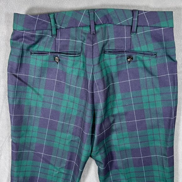 Bonobos Athletic Fit Wool Trousers Plaid Holiday 🎄 32x31 blue green $118 - Picture 3 of 5